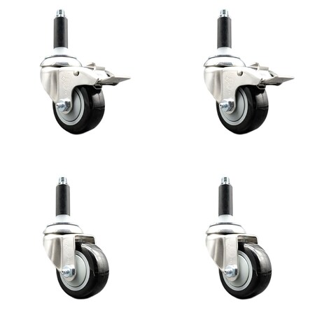 Service Caster 3.5 Inch 316SS Black Polyurethane Swivel 3/4 Inch Stem Caster Lock Brake, 2PK SS316TTLEX20S3514-PPUB-BLK-2-S-2-34